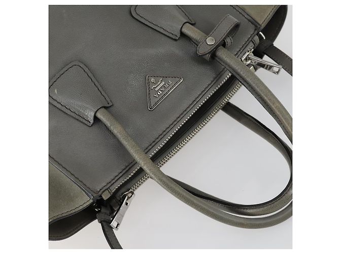 PRADA Borsa a Mano con Borchie in Pelle Scamosciata 2 in 1 Grigio Argento Auth BA8646 Marrone - vista 6