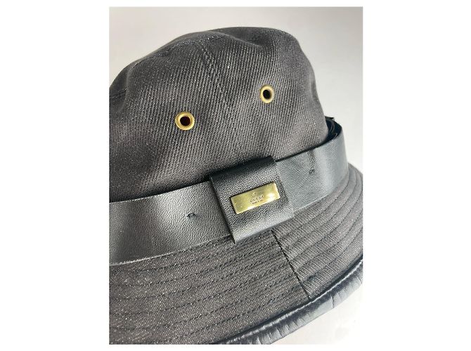 Cappello bucket vintage in poliestere e pelle Gucci nero - vista 3