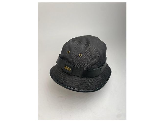 Cappello bucket vintage in poliestere e pelle Gucci nero - vista 5