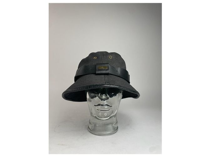 Cappello bucket vintage in poliestere e pelle Gucci nero - vista 6