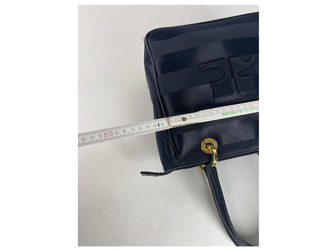 Vintage Courreges Monogramm Tasche Schwarz Grau Marineblau - Ansicht 10