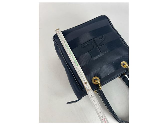 Vintage Courreges Monogramm Tasche Schwarz Grau Marineblau - Ansicht 11