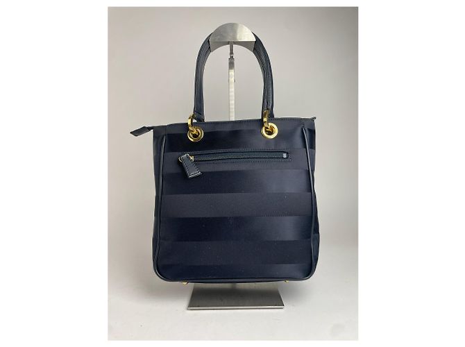 Vintage Courreges Monogramm Tasche Schwarz Grau Marineblau - Ansicht 2