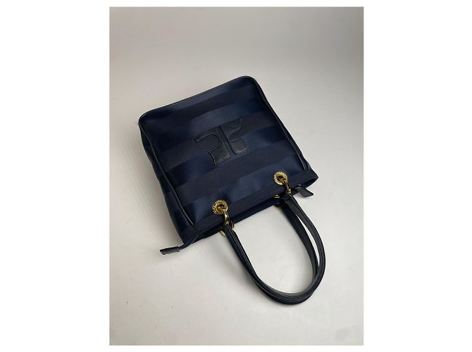 Vintage Courreges Monogramm Tasche Schwarz Grau Marineblau - Ansicht 5