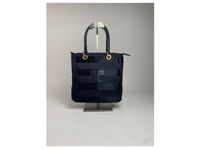 Vintage Courreges Monogramm Tasche Schwarz Grau Marineblau - Ansicht 8