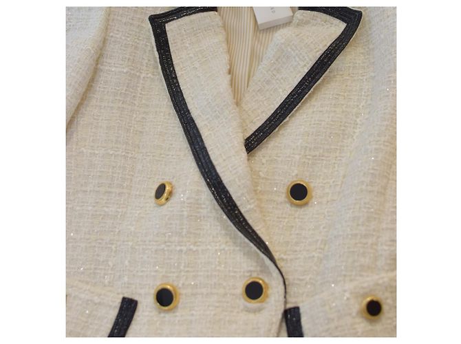 Blazer de bouclé crema Veronica Beard con ribete negro – Hecho en EE. UU., Talla 10 Crudo - vista 5