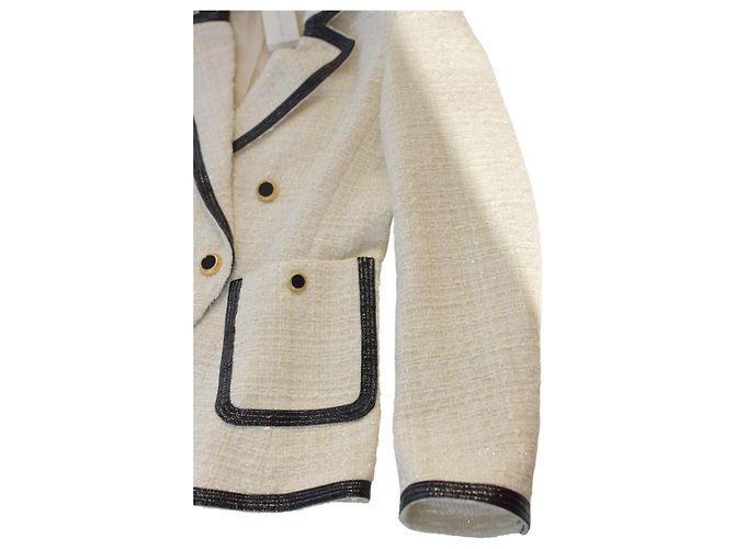 Blazer de bouclé crema Veronica Beard con ribete negro – Hecho en EE. UU., Talla 10 Crudo - vista 6