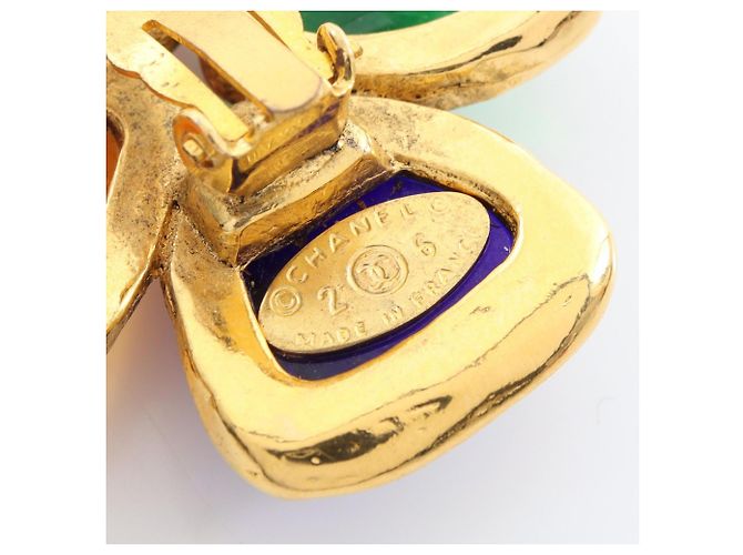 Chanel vergoldete Clip-Ohrringe mit farbigen Steinen Mehrfarben Golden - Ansicht 3
