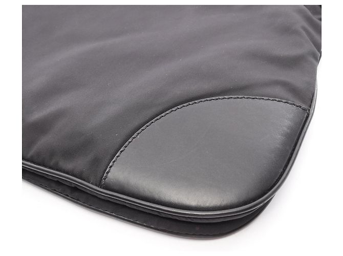 Borsa a Spalla Prada da Donna in Nylon e Pelle Nera Nero - vista 11