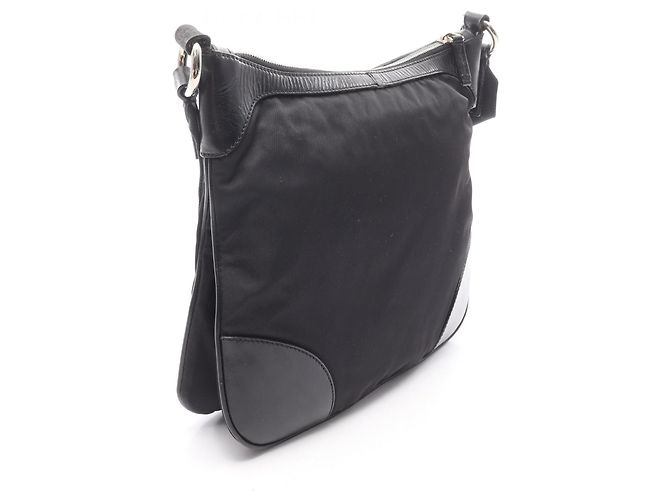 Borsa a Spalla Prada da Donna in Nylon e Pelle Nera Nero - vista 2