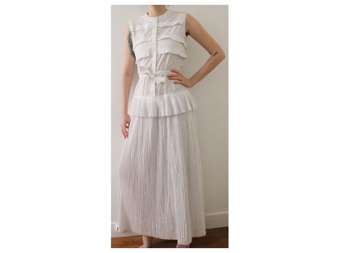 Alaïa Kleid aus weißer Baumwolle mit floralen Durchbrüchen - Ansicht 9
