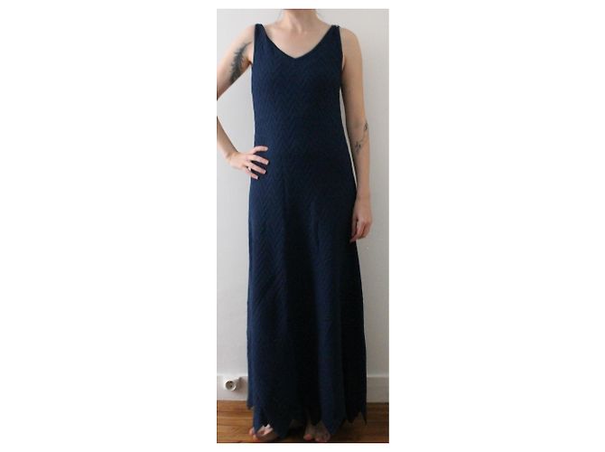 Alaïa Langes Strickkleid aus Spitze Dunkelblau Größe 38 - Ansicht 8