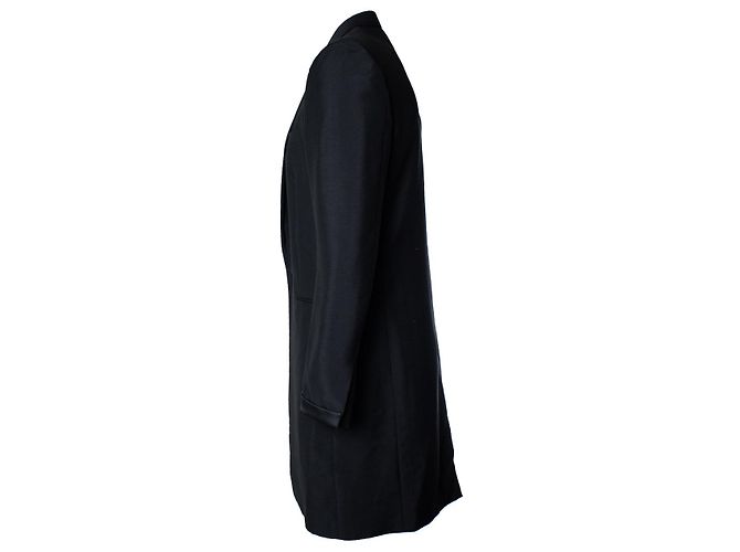 Saint Laurent, schwarzer Blazer-Mantel mit glänzendem Revers - Ansicht 2