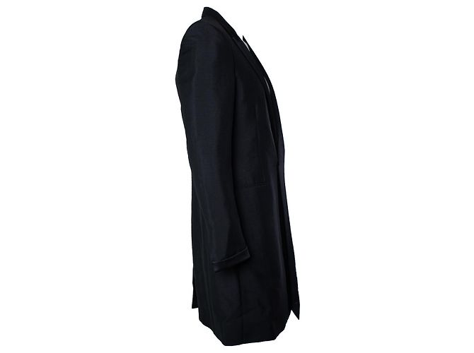 Saint Laurent, schwarzer Blazer-Mantel mit glänzendem Revers - Ansicht 3
