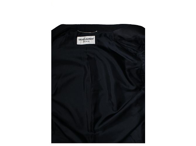 Saint Laurent, schwarzer Blazer-Mantel mit glänzendem Revers - Ansicht 5