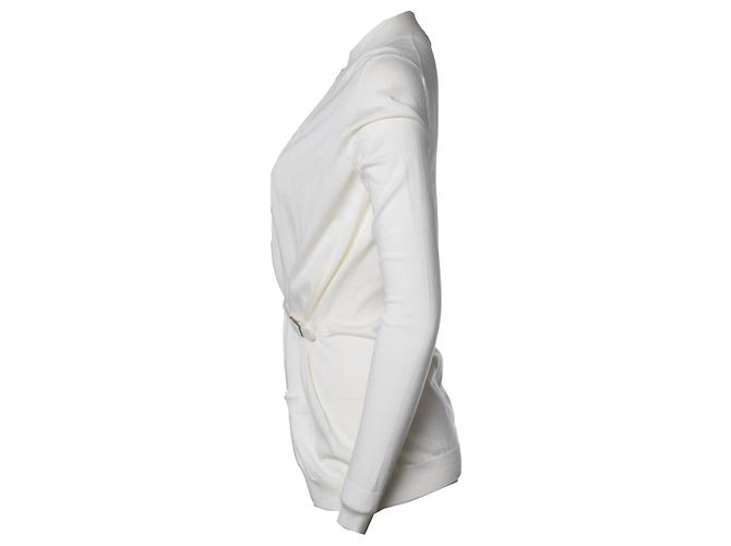 Hermès, weißer Cardigan mit Schnallen-Gürtel - Ansicht 2
