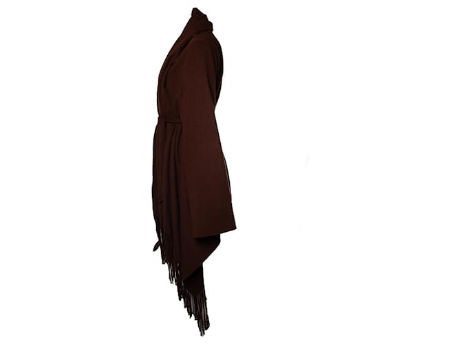 Hermès, capa marrón con flecos Castaño - vista 3