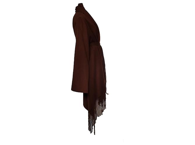 Hermès, capa marrón con flecos Castaño - vista 4