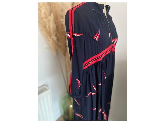 Abito Ba&Sh blu navy con stampa rossa e bianca - vista 3