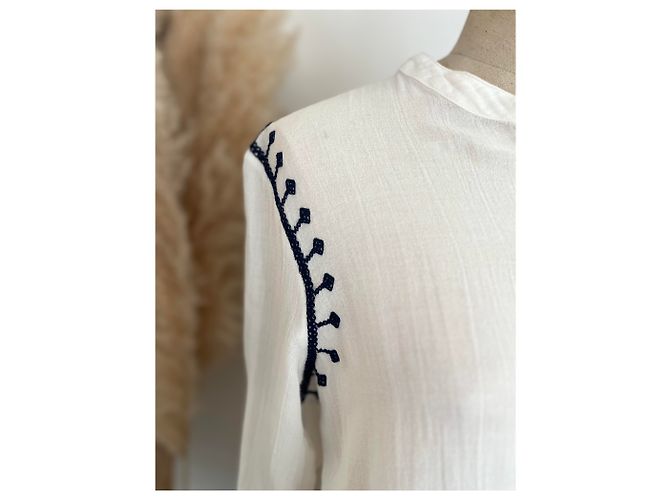 Blusa Berenice Bianca con Ricami Blu Navy - vista 2