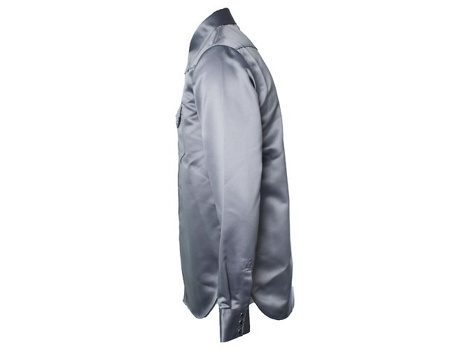 Acne Studios, Camicia western in satin grigio - vista 2