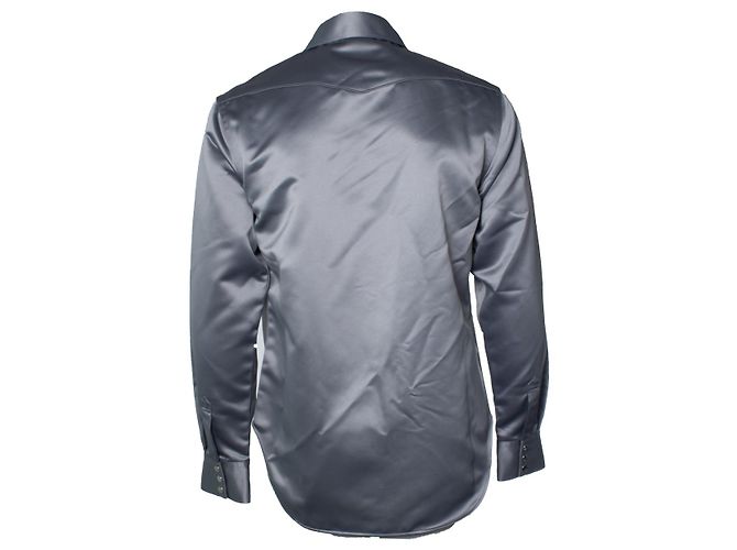 Acne Studios, Camicia western in satin grigio - vista 3