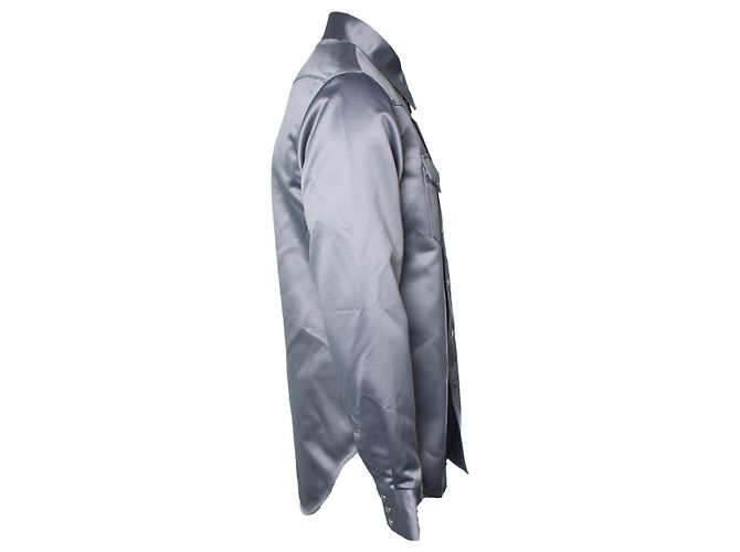 Acne Studios, Camicia western in satin grigio - vista 4