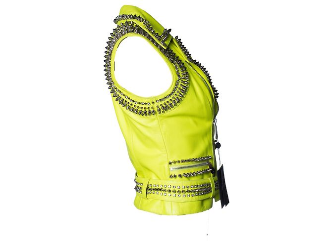 Chaleco de cuero amarillo neón con tachuelas de Philipp Plein - vista 2