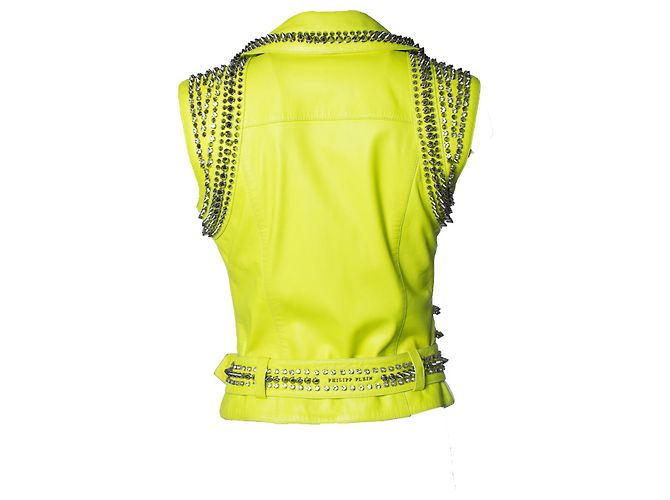 Chaleco de cuero amarillo neón con tachuelas de Philipp Plein - vista 3