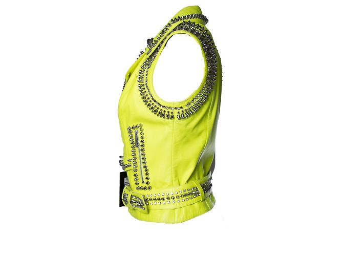 Chaleco de cuero amarillo neón con tachuelas de Philipp Plein - vista 4