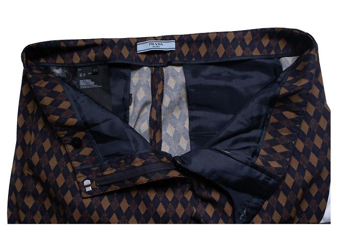 Calça estampada com diamante Prada em azul e marrom - vista 7