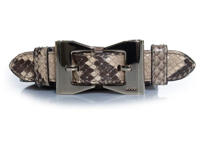 Cinto de couro de python Gucci com laço de metal dourado Marrom - vista 3