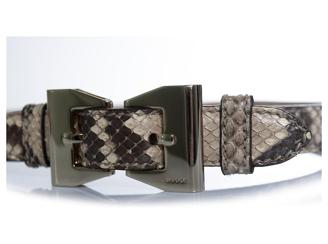 Cinto de couro de python Gucci com laço de metal dourado Marrom - vista 5