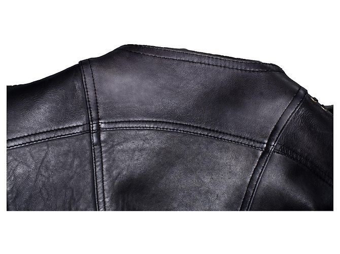 Chaqueta de motorista de cuero con cordones Balmain con flecos Negro - vista 9