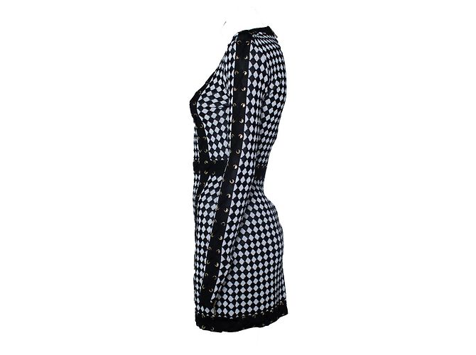 Schwarz-weißer kariert Strickkleid von Balmain Golden - Ansicht 4