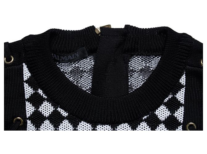 Schwarz-weißer kariert Strickkleid von Balmain Golden - Ansicht 8