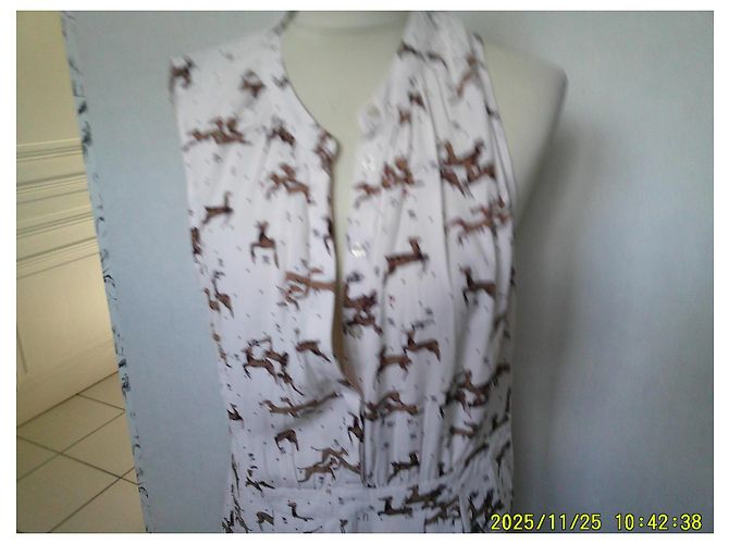 Autre Marque Vestido Monoprix de Viscosa Ecru con Ciervos Marrones - vista 6