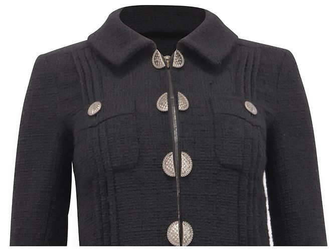 Timeless Chanel Zip Medaillon Jacke aus schwarzer Wolle - Ansicht 2