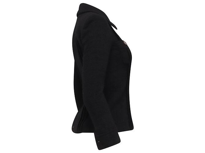 Timeless Chanel Zip Medaillon Jacke aus schwarzer Wolle - Ansicht 3