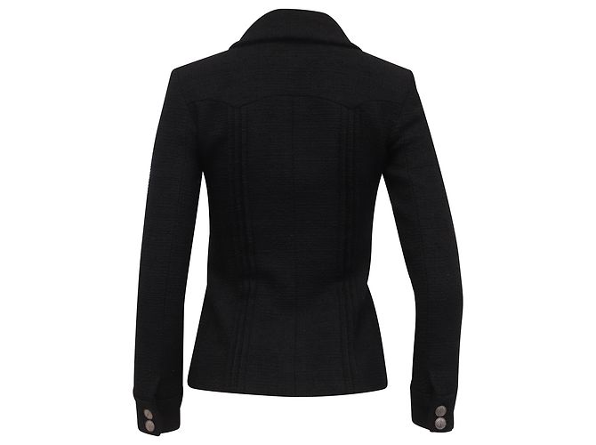 Timeless Chanel Zip Medaillon Jacke aus schwarzer Wolle - Ansicht 4
