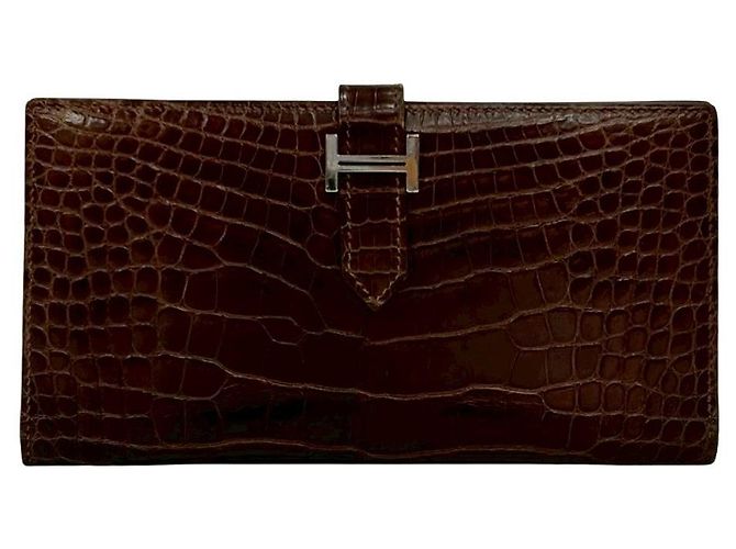 Cartera Larga Soufflet de Cocodrilo Béarn de Hermès Castaño - vista 2