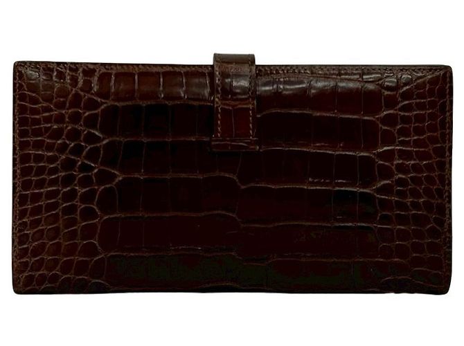 Cartera Larga Soufflet de Cocodrilo Béarn de Hermès Castaño - vista 3