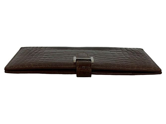 Cartera Larga Soufflet de Cocodrilo Béarn de Hermès Castaño - vista 4