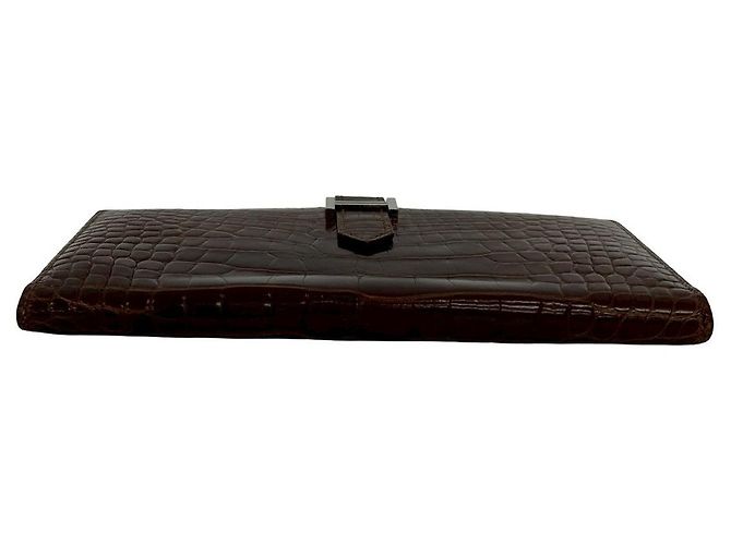 Cartera Larga Soufflet de Cocodrilo Béarn de Hermès Castaño - vista 7