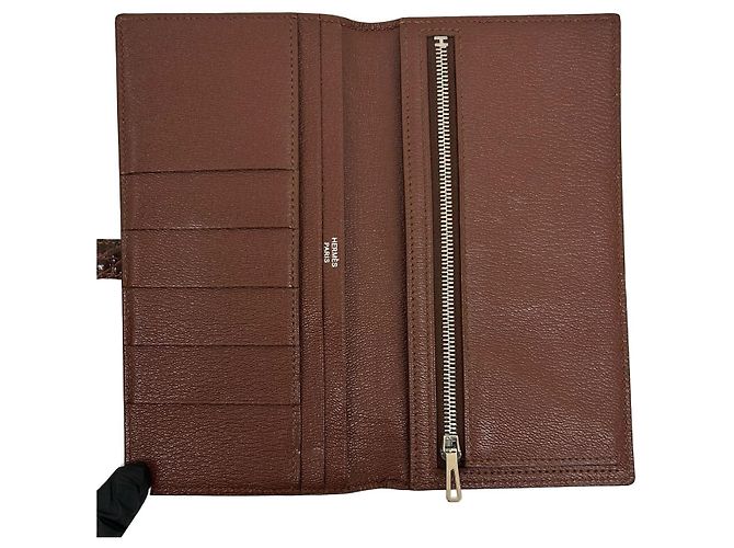 Cartera Larga Soufflet de Cocodrilo Béarn de Hermès Castaño - vista 8
