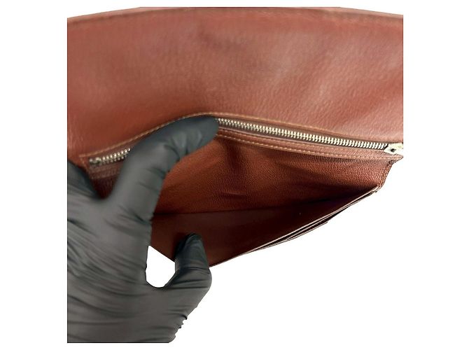 Cartera Larga Soufflet de Cocodrilo Béarn de Hermès Castaño - vista 9