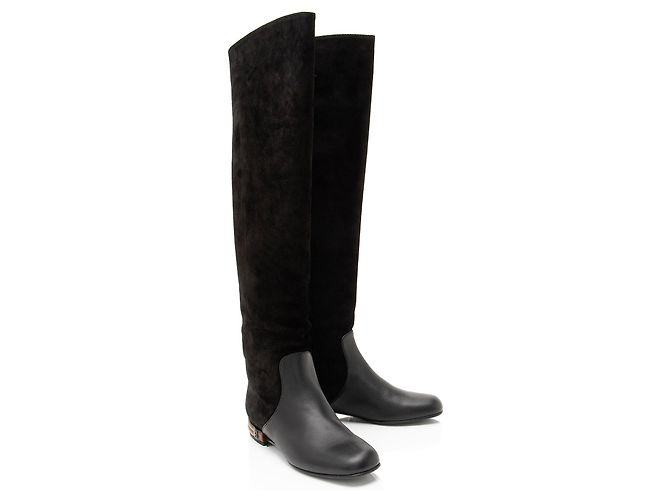 Botas altas de cuero de ante con tacón de bambú Gucci Negro - vista 2