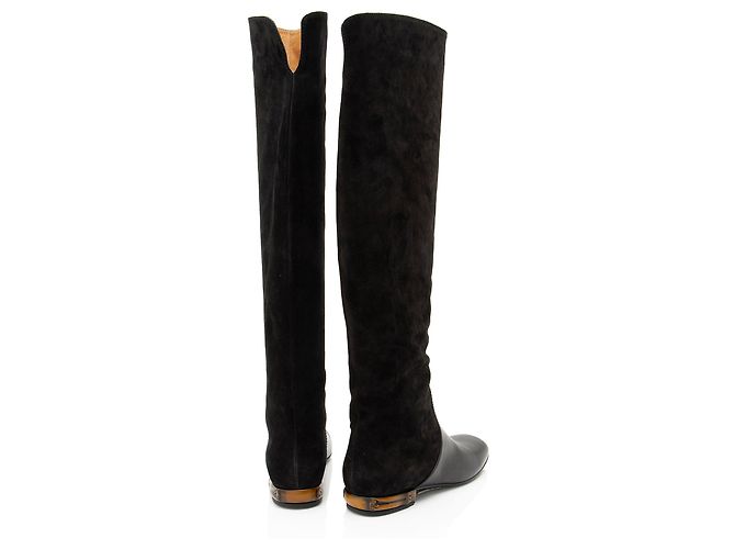 Botas altas de cuero de ante con tacón de bambú Gucci Negro - vista 3