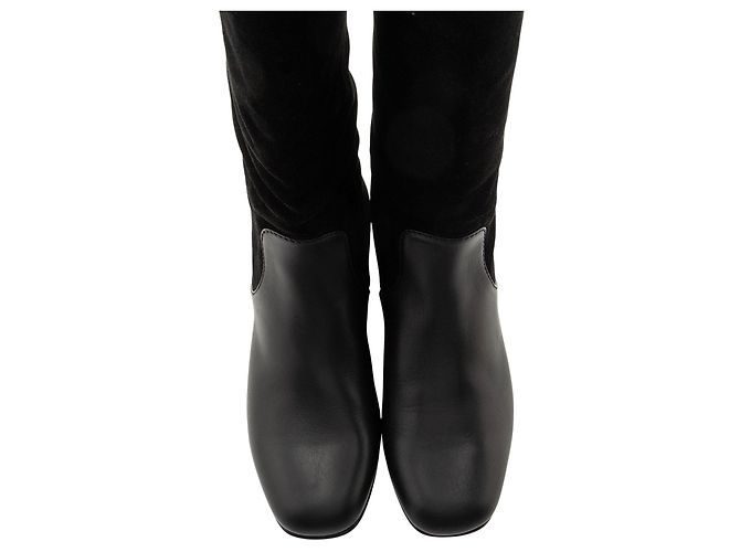 Botas altas de cuero de ante con tacón de bambú Gucci Negro - vista 5
