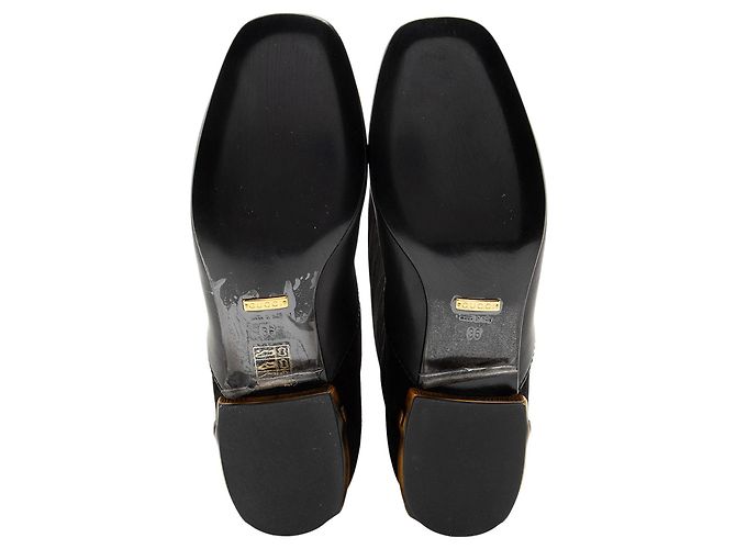 Botas altas de cuero de ante con tacón de bambú Gucci Negro - vista 6